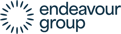 Endeavour Group logo depicting a sun in black and white with rays emanating from it on a white background. The text "endeavour" is displayed above the sun, and "group" is positioned below. The logo represents the company's focus on responsibility and positive impacts in its operations.