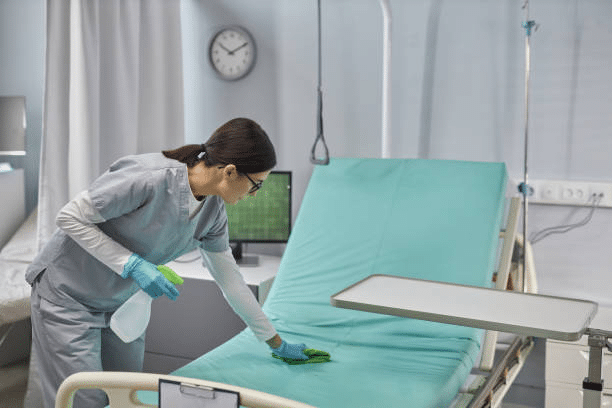 Hospital Cleaning: Dedicated Medical Clinic Cleaner in Action